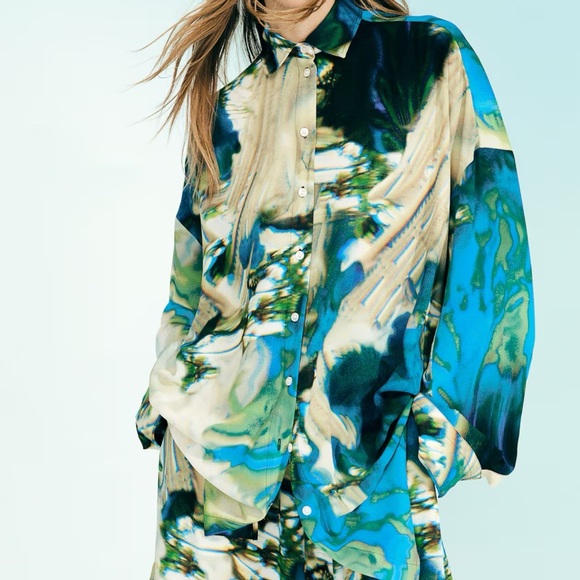 H&M Studio Abstract-Patterned Chiffon Shirt - Picture 3 of 6
